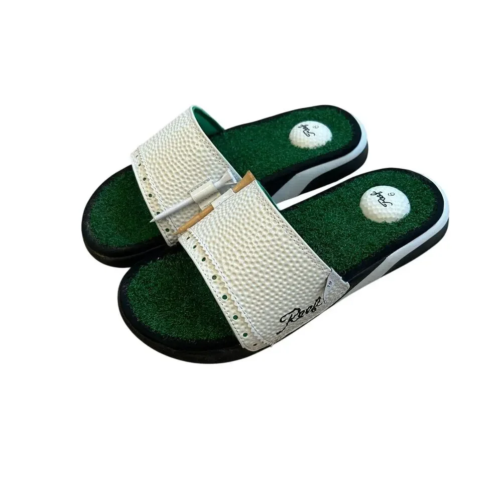 REEF Men's Mulligan Slide Sandals Size 6 Women's Size 7 Golf Humor EUC